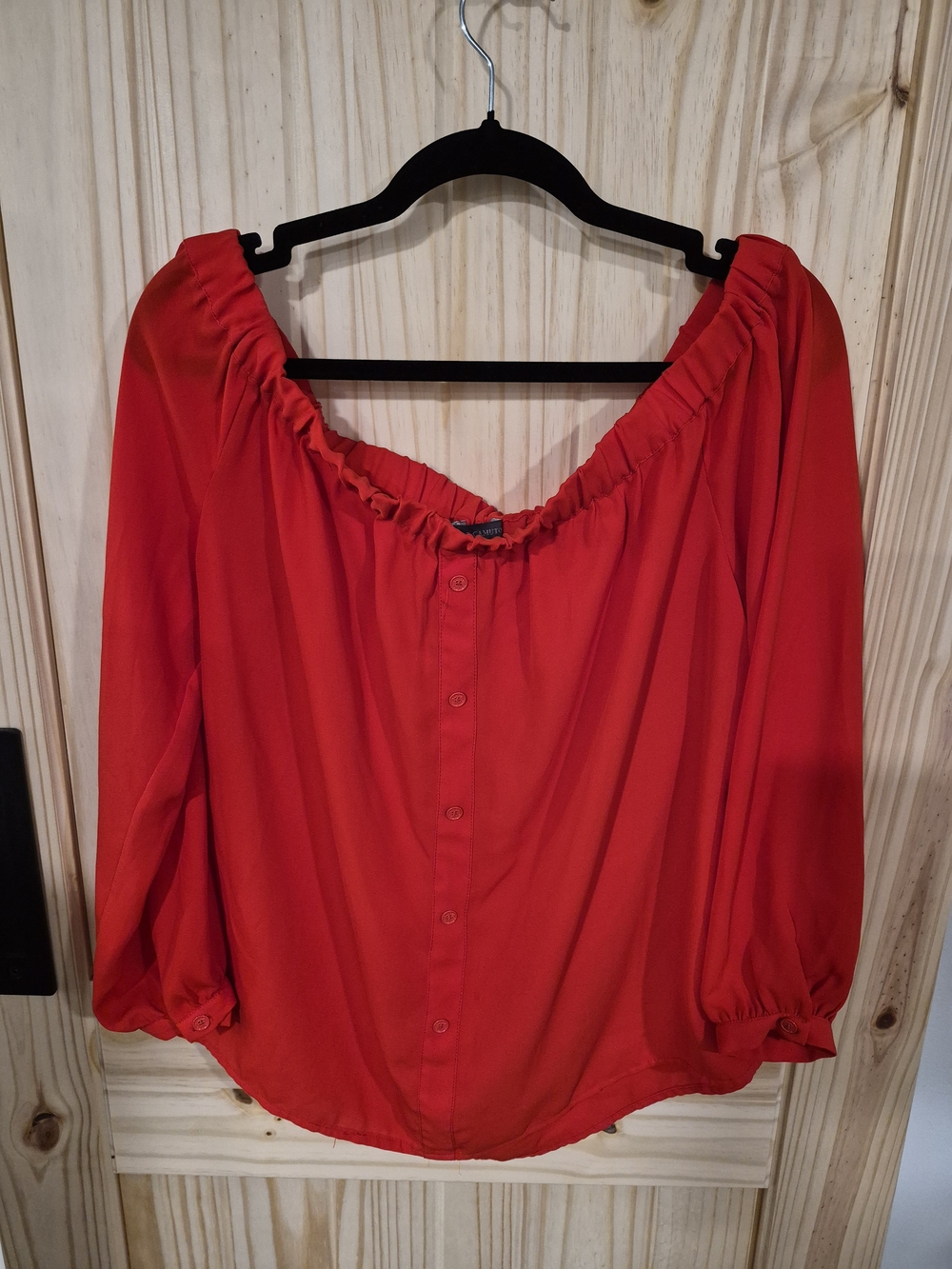 Vince Camuto Red Off-Shoulder Button-Down Blouse